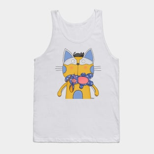 Cat Goof With Stuffed Toy Rabbit with Pet Mini Black Cat Tank Top